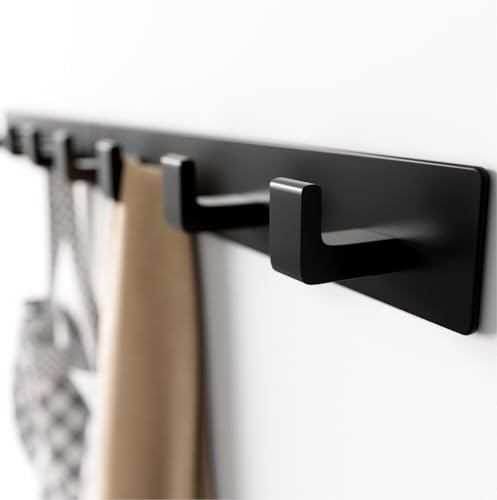 Black Coat Rack Wall Mount - 12.5" Rail with 4 Right-Angle Hooks(2 Pack) - Image 2