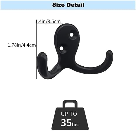 Kruodop 8 Pack Wall Hooks Wall Mounted Coat Hooks for Hanging Heavy Duty, Black Towel Hooks, Metal Double Coat Hanger with Screws Cup Retro for Coats, Handbags, Towels, Hat - Image 2