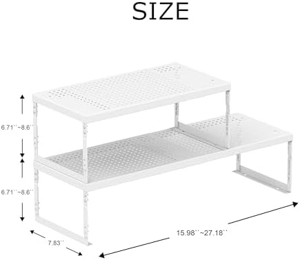 Adjustable Expandable Metal Storage Shelf, Standing Shelf Unit for Kitchen Cabinet Pantry Countertop, Space Saving Shelf Riser and Organizer(2 Packs/White,Medium) - Image 3