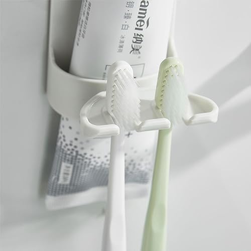 2 PCS Self-Adhesive Toothbrush Holders Wall Mounted, Water Proof Toothbrush Hook, 3 in 1 with Toothbrush Hanger Toothpaste Holder and Gargle Cup Holder for Bathroom Shower (White) - Image 5