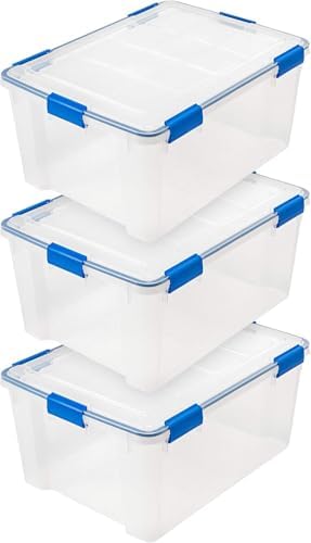IRIS USA 3-Pack 60 Qt Storage Bins with Gasket Lids, Clear/Blue by Unknown