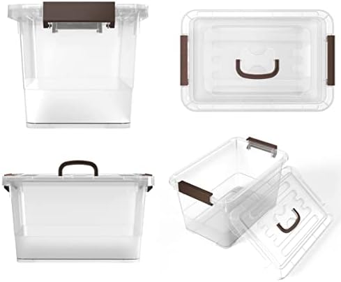 WYT 6-Pack Clear 7 Quart Storage Latch Box/Bins, Plastic Stackable Latching Box with Brown Handle and Lid, Multi-Purpose, 7 Litre - Image 3