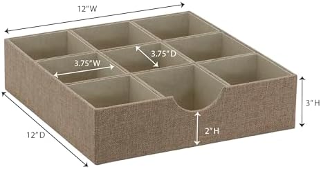 Household Essentials Brown 723-1 Deep 9 Section Drawer Organizer Box for Storage | 12 in x 12 in 3.13 - Image 3
