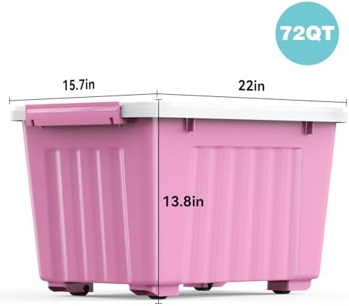 Nazhura Plastic Storage Bin, Stackable and Nestable Storage Boxes with White Lids and Secure Latching Buckles, Large Storage Container (Pink/White, 72Quart-6Pack) - Image 2