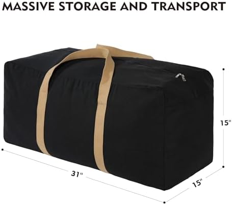 130L Canvas Storage Duffle Bag, Black, 31''x15''x15'', 1 Count - Image 2