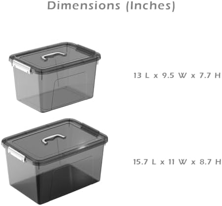 Plastic Storage Bins with Lids, 2 Pack Mixed Sizes (7 Qt, 16 Qt) Clear Black with Lid Stackable Organizer Boxes with Latches for Closet, Pantry, Bathroom, Office - Image 2