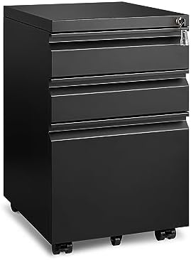 Approgreent 3 Drawer File Cabinet for Home Office, Under Desk Mobile Filing Cabinet with Lock for A4-Size/Letter-Size/Legal-Size, Black (HSEJ-3D) by Approgreent