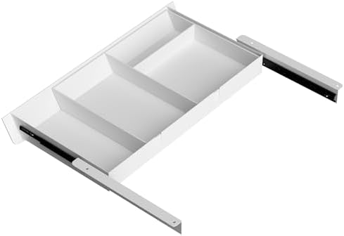White Under Desk Drawer with Removable Tray, 22.4" Wide 2-in-1 Organizer – 60° Ergonomic Tilt, 4-Compartment Insert for Pens, Phones & Cables, Ball Bearing Slides, for Home Office & Student Desk by GAXOMO