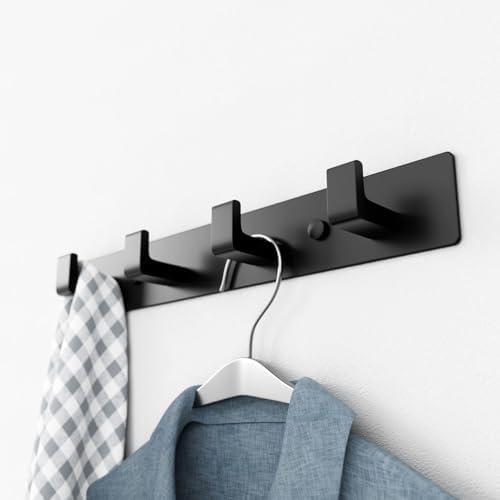 Black Coat Rack Wall Mount - 12.5" Rail with 4 Right-Angle Hooks(2 Pack) - Image 5