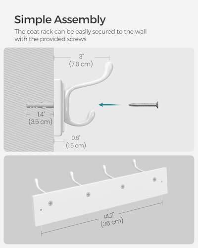 SONGMICS Wall-Mounted Coat Racks, Set of 2, 8 Dual Metal Hooks - Image 6