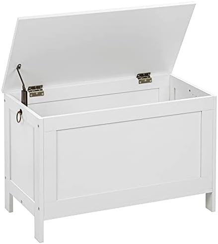 HOOBRO Toy Box, Retro Wooden Look Storage Chest with Safety Hinge, Entryway Storage Bench Supports 330 lb, 29.9 x 15.7 x 18.9 Inches Toy Chest Organizer, Easy Assembly (White) WT75CW01G2 by HOOBRO
