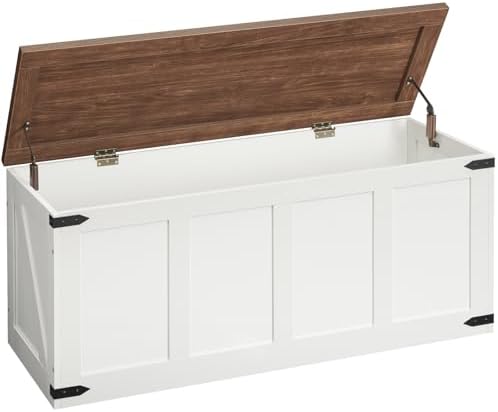 HOOBRO 47.2”Storage Bench Large, Toy Box with 2 Safety Hinges, Farmhouse Wooden Storage Chest, Easy Assembly for Bedroom, Living Room, Entryway, White and Walnut WH520CW01 by HOOBRO