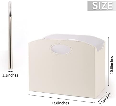 EZDeco Magazine Holder Foldable Magazine Rack Floor PU Leather File Holder Newspaper Book Storage Magazine Basket Document File Folder Organizer for Office Home (Off-White) - Image 2