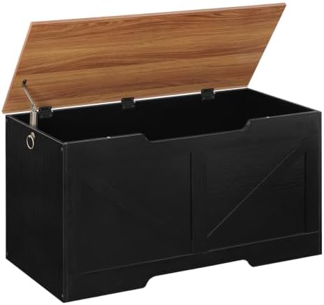 HOOBRO Storage Bench, 39.4" Retro Wooden Storage Chest with U-Shaped Cut-Out Pull, Safety Hinge, Supports 330 lb and Easy Assembly for Toy Box Organizer (Black and Walnut) BH771CW01G1 by HOOBRO