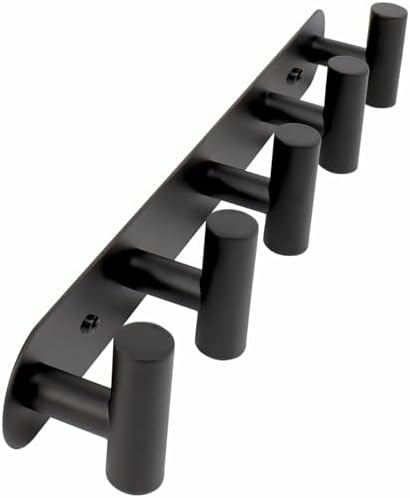 Coat Hook Rack, Wall Mounted Coat Rack with 5 Hooks, Heavy Duty Towel Hooks Rack Wall Hooks for Hanging Clothes Jacket, Stainless Steel Coat Hanger for Bathroom Entryway Mudroom(Matte Black) by Vanloory