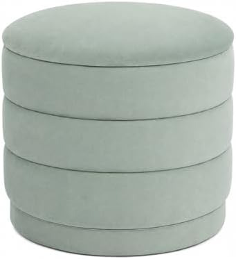 Round Storage Ottoman, 15.4" Velvet Footstool, Sage Green by ZOLANOful