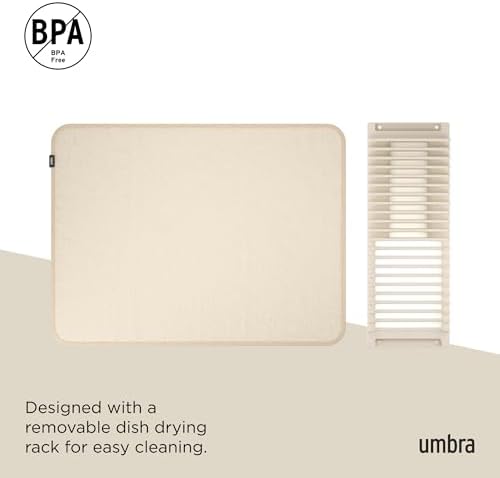Umbra Udry Dish Drying Rack with Mat, Folds Flat for Storage, Linen (Pack of 3) - Image 6