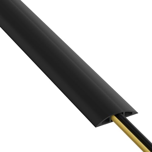 D-Line 6ft Floor Cord Cover, Cable Protector, Hide Extension Cords, Protect Cords, Prevent Cable Trips, Heavy Duty Cord Hider - Cable Cavity = 0.63" (W) x 0.31" (H) - Black by D-LineUSAinc