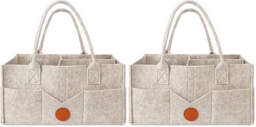 Maliton Baby Diaper Caddy Organizer for Changing Table, Nursery Storage Bin Basket with Handle, Felt Diaper Organizer Suitable for Indoor Outdoor (Khaki) (Pack of 2) by Maliton