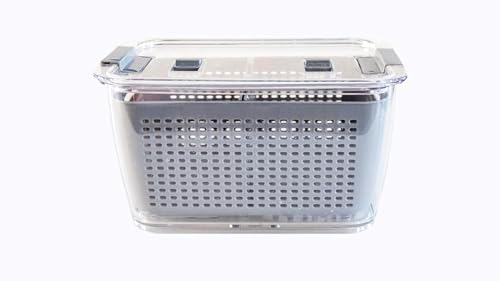 Kitchen Spaces Colander Bin, Produce Saver, Fridge Organizer With Lid, Wash, Strain and Store, Great for Refrigerator, Freezer and Pantry, Large, Gray - Image 3