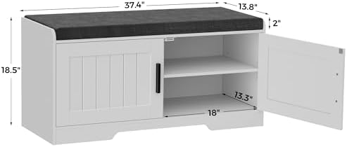 Homleke Shoe Storage Bench, 2 Doors & Thickened Padded Seat Cushion - Image 2