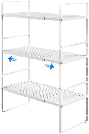 Expandable Cabinet Shelf Organizers, Kitchen Small Stand Rack Organization for Countertop Cupborad Pantry Desktop Spice Rack, White 3 Pack by KIKIBRO