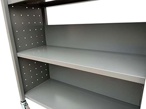 Workington Rolling Book Truck Book Cart with 3 Flat Shelves, Library Book Cart with Swivel Lockable Casters 3001 Gray - Image 7