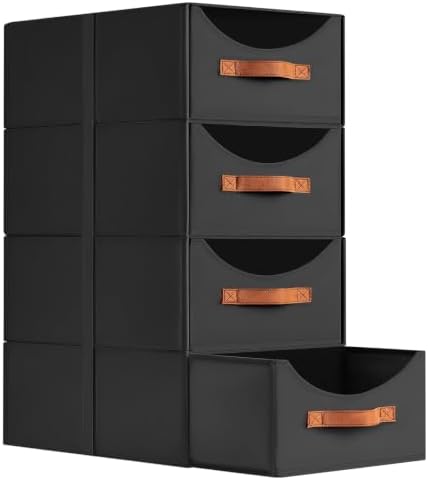 Homsorout Closet Organizers and Storage - Large Stackable Storage Bins with Drawer, Fabric Bins for Organization, Collapsible Storage Drawers Organizer for Bedroom, Living Room, 4 Pack, Black by Homsorout