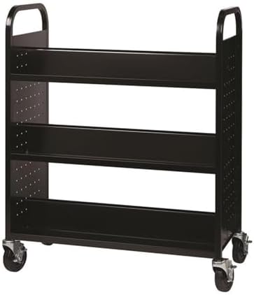 Hirsh Rolling Library or Home Office Double-Sided Sloped Shelves Book Cart with Lockable Wheels in Black - Image 7