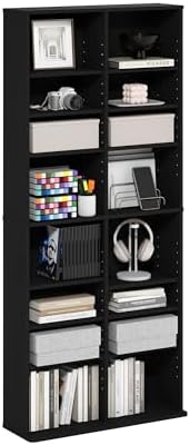 Furinno Jaya DVD Shelf, 16-Shelf Wide CD Rack, Media Shelf with Adjustable Shelves, 8 x 2 DVD Storage Cabinets for CD Bluray Game Disc, Easy Assembly, for Living Room, Home Office, Americano by Furinno-FitsYourSpaceFitsYourBudget