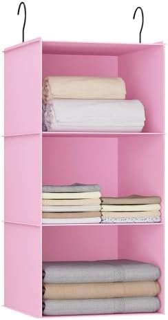 Hanging Closet Organizer 3-Shelf, Oxford Fabric Wardrobe Storage, Pink by DonYeco