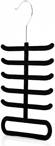 Hangerworld Single Black Flocked Tie Rack & Belt Organiser Non-Slip Coat Clothes Accessory Hanger, Metal by Hangerworld