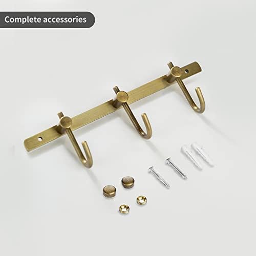 WINCASE Antique Brass Towel Hook Rack, Brushed Wall Hooks with 3 Hooks - Rustic Bath Coat Hook Holders - Image 7
