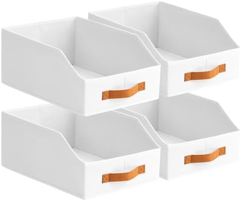 Homsorout Fabric Storage Bins for Organizing - 4 Pack Large Trapezoid Collapsible Storage Bins with Front Handle, Closet Organizers and Storage for Bedroom, Home Shelves, Small Spaces, White by Homsorout