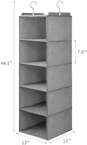 Large Hanging Sweater Organizer for Closet,Collapsible 6-Shelf Hanging Closet Shelves with Drawers, Washable (Grey-5 Shelf) - Image 2