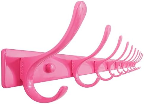 SKOLOO Coat Rack Wall Mounted - 10 Hooks, Heavy Duty, Stainless Steel, Metal Wall Hanger, Sturdy Coat Hooks for Hanging Coats, Jackets, Clothes, Hats - Pink by SKOLOO