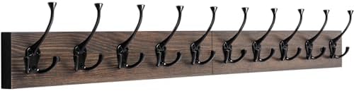 IBosins Vintage Wall Mounted Coat Rack, 34" Long with 10 Black Tri-Hooks by IBosins
