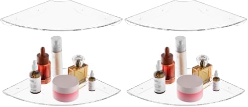Sezanrpt 9.5x9.5 Inch Acrylic Corner Floating Shelf Set of 2, Clear Corner Wall Shelf for Home Décor, Speakers, Security Cameras, Toileries, Plants, Figures, Cosmetics, Books (Pack of 2) by Sezanrpt