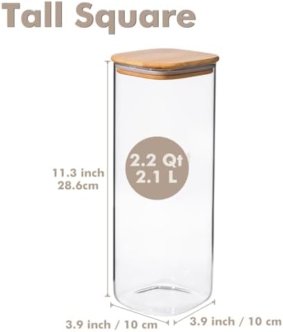 3-Pack 2.2Qt Square Glass Spaghetti Jars with Bamboo Lids - Image 2