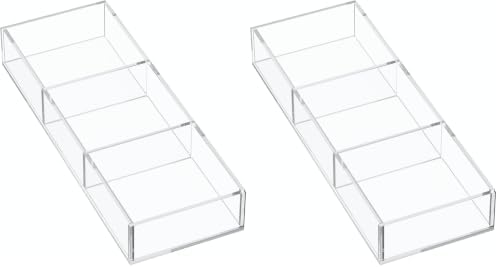 HIIMIEI 3 Section Clear Acrylic Drawer Organizer Tray, Office & Makeup Drawer Organizer (11.8x4.3 inch) (Pack of 2) by HIIMIEI