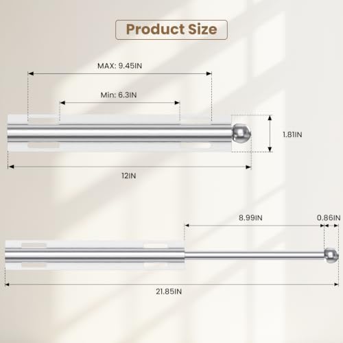 Supforce 12" Valet Rod for Closet Pull Out for Wardrobes RV, Brushed Silver - Image 5