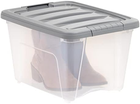 Amazon Basics Plastic Storage Containers with Secure Latching Lids, Stackable Organization Bins, Clear/Grey, 19 Quart, Set of 6 - Image 4