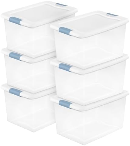 Sterilite 6-Pack Latching Box, Under Bed Storage Bins with Lids, Clear Plastic, 64 Quart - Heavy-Duty Organizing Containers for Closet, Bathroom, and Office by Sterilite