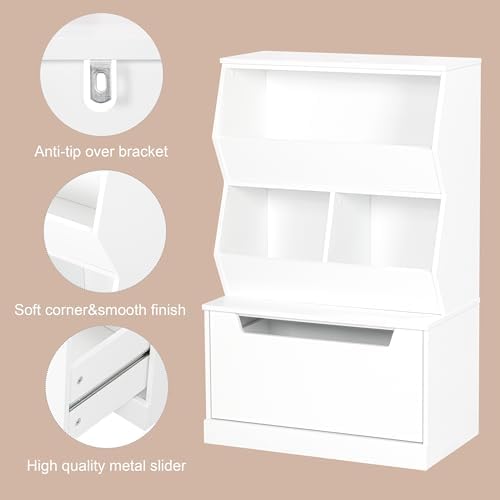 UTEX Slanted Kids Toy Storage Organizer, Children Storage Cubby with Drawer - Image 6