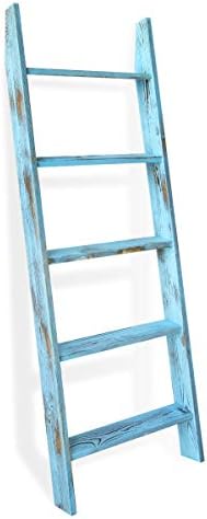 Blanket Ladders for the Living Room, Blanket Holder 5-Tier Blue by HONESTOUTFITTERS