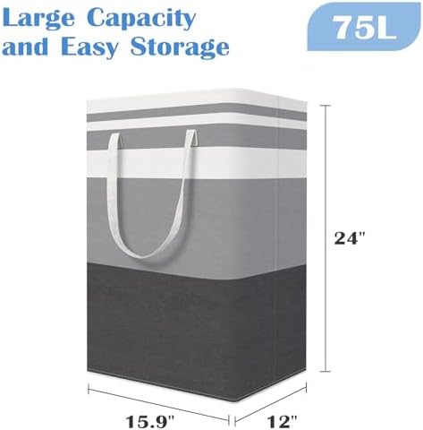 BlissTotes 3-Pack Laundry Basket, Collapsible Laundry Hamper, Grey, 75L - Image 2