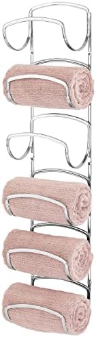 mDesign Metal Towel Shelves – Towel Rack for the Bathroom with 6 Compartments – Practical Bathroom Accessories for Both Large and Small Towels – Silver by mDesign