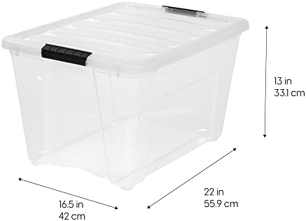 IRIS USA 54 Qt Stackable Plastic Storage Bins with Lids, 4 Pack - BPA-Free, Made in USA - See-Through Organizing Solution, Latches, Durable Nestable Containers, Secure Pull Handle - Clear - Image 2
