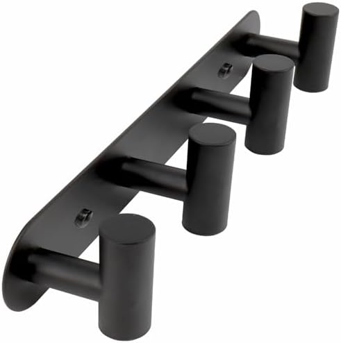 Coat Hook Rack, Wall Mounted Coat Rack with 4 Hooks, Heavy Duty Towel Hooks Rack Wall Hooks for Hanging Clothes Jacket, Stainless Steel Coat Hanger for Bathroom Entryway Mudroom(Matte Black) by Vanloory