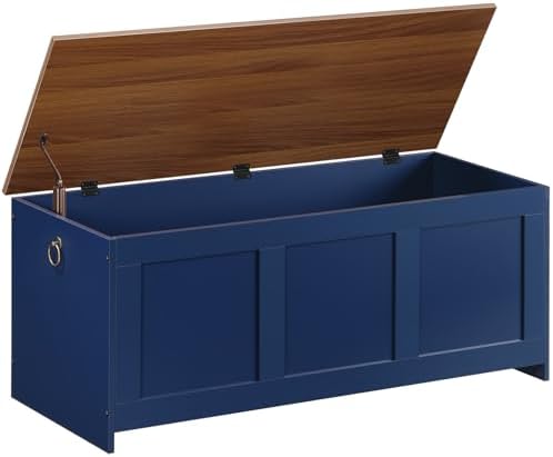HOOBRO Storage Bench, 39.3" Retro Wooden Storage Chest, Wooden Storage Trunk, Toy Chest with Lift Top, Multifunctional Entryway Organizer, for Entryway, Living Room, Blue and Walnut UH141CW01G1 by HOOBRO